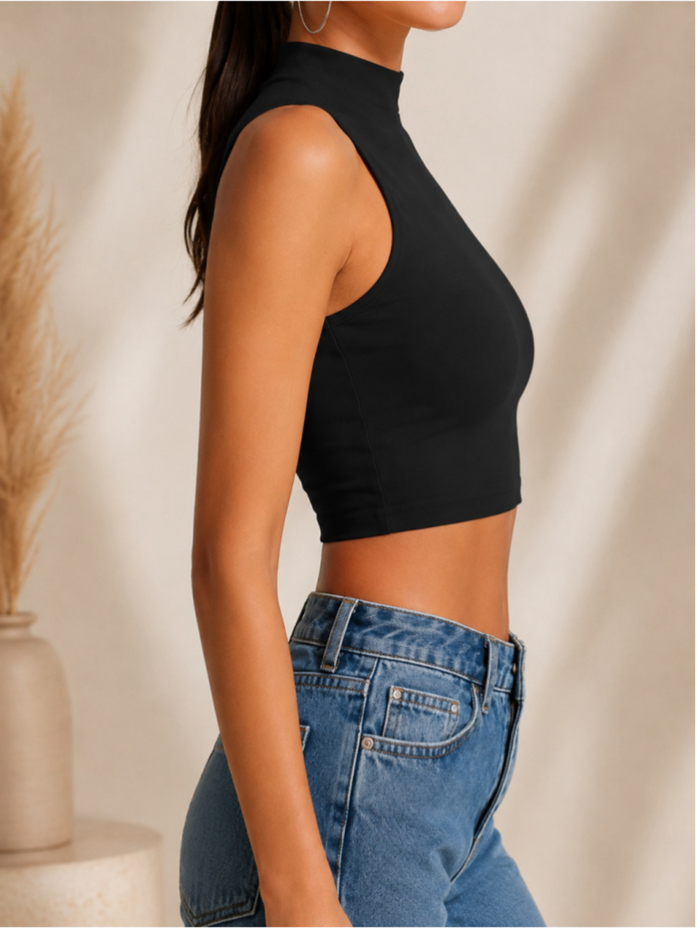 Zara Black Ribbed Mock Neck Sleeveless Crop Top – Size XS/S - Picture 2 of 7